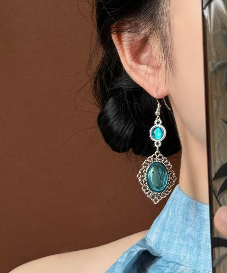 Boutique Blue Sterling Silver Gem Stone Hollow Out Drop Earrings