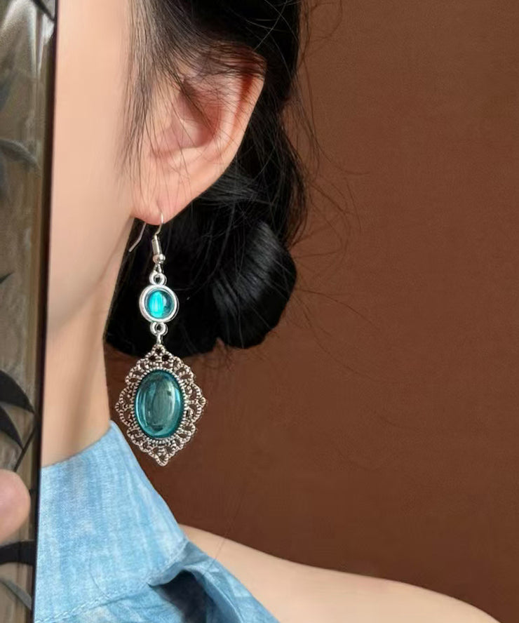 Boutique Blue Sterling Silver Gem Stone Hollow Out Drop Earrings