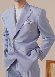 Boutique Blue Striped Double Breast Pockets Cotton Men Coat Fall