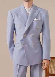 Boutique Blue Striped Double Breast Pockets Cotton Men Coat Fall
