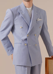 Boutique Blue Striped Double Breast Pockets Cotton Men Coat Fall
