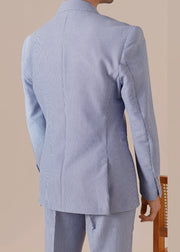 Boutique Blue Striped Double Breast Pockets Cotton Men Coat Fall
