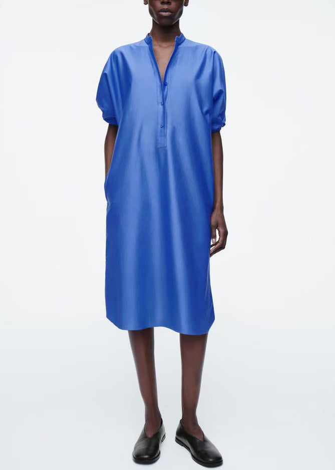 Boutique Blue Tie Waist Cotton Shirt Dresses Summer