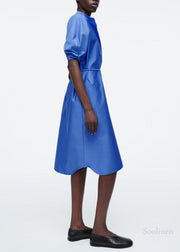 Boutique Blue Tie Waist Cotton Shirt Dresses Summer
