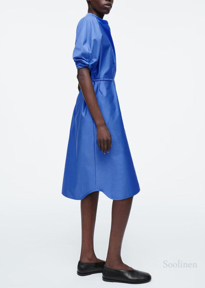 Boutique Blue Tie Waist Cotton Shirt Dresses Summer