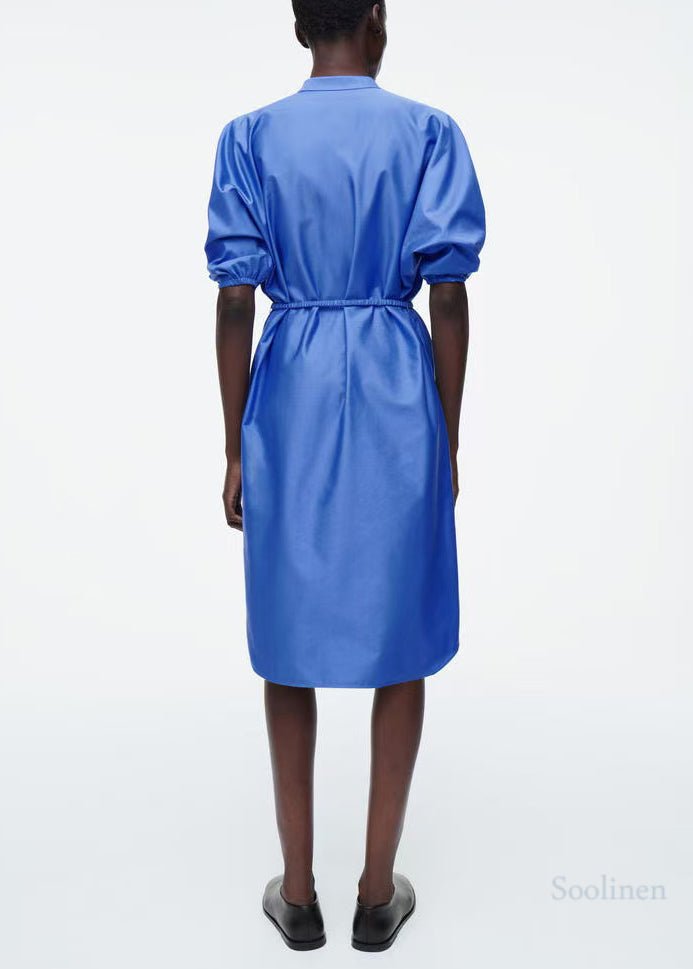 Boutique Blue Tie Waist Cotton Shirt Dresses Summer