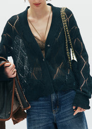 Boutique Blue V Neck Hollow Out Knit Cardigans Fall