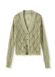 Boutique Blue V Neck Hollow Out Knit Cardigans Fall
