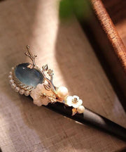 Boutique Blue Wooden Pearl Floral Crystal Hairpin