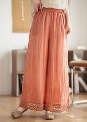 Boutique Brick Red Oversized Patchwork Linen Pants Summer