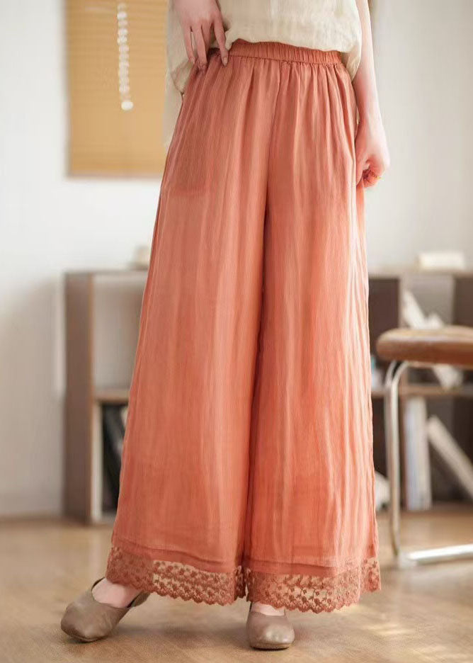 Boutique Brick Red Oversized Patchwork Linen Pants Summer