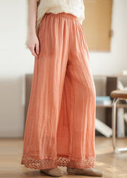 Boutique Brick Red Oversized Patchwork Linen Pants Summer