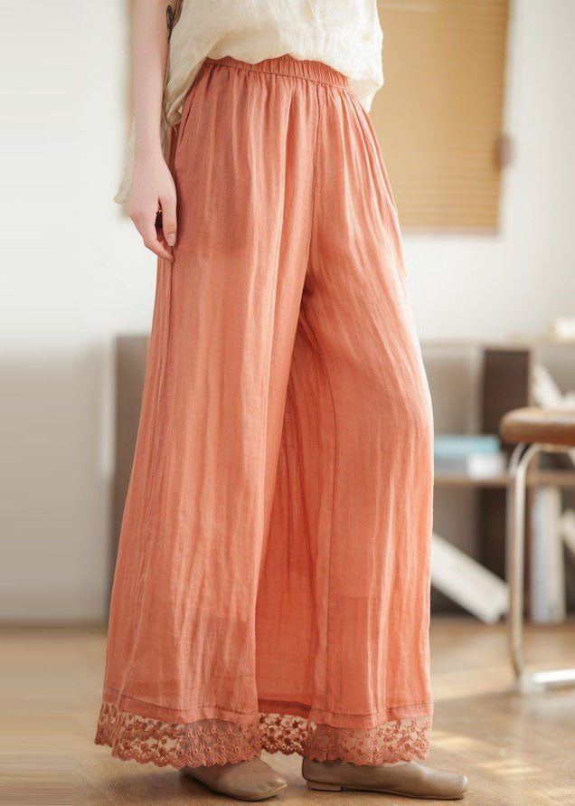Boutique Brick Red Oversized Patchwork Linen Pants Summer