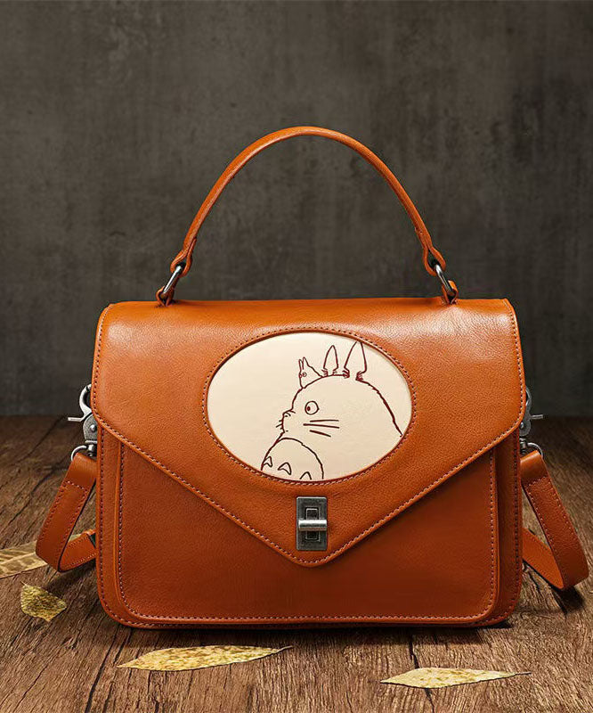 Boutique Brown Animal Paintings Patchwork Leather Tote Handbag