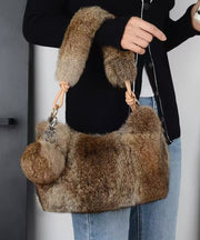 Boutique Brown Fuzzy Fur Fluffy Satchel Handbag