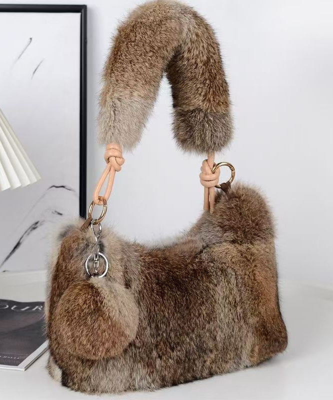 Boutique Brown Fuzzy Fur Fluffy Satchel Handbag