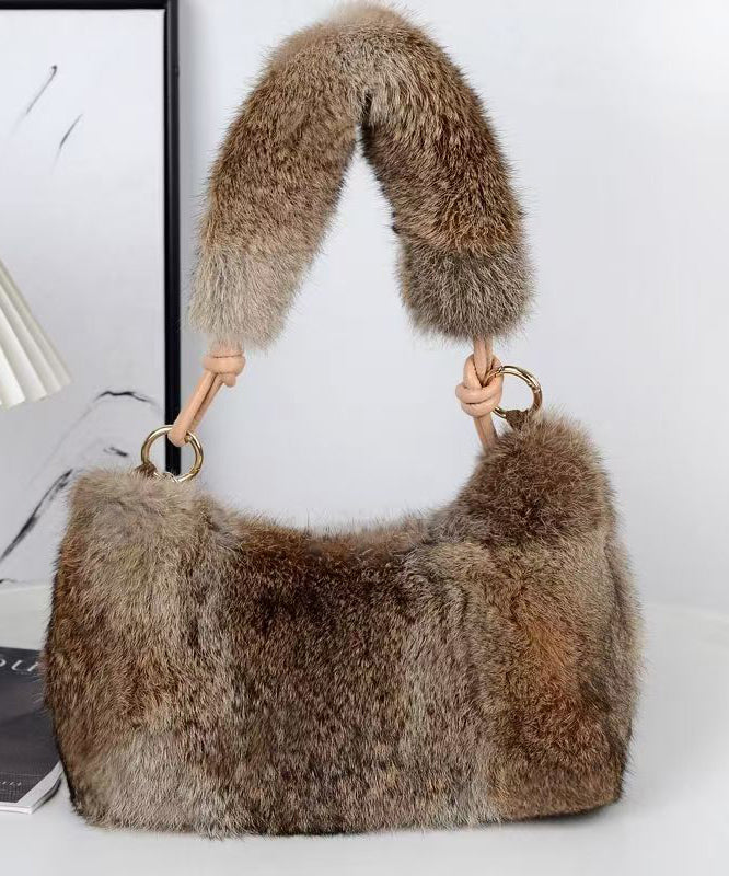 Boutique Brown Fuzzy Fur Fluffy Satchel Handbag