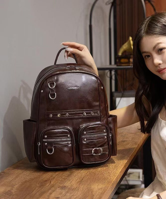 Boutique Brown Large Capacity Faux Leather Backpack Bag