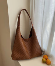 Boutique Brown Large Capacity Faux Leather Shoulder Bag