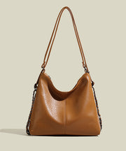 Boutique Brown Large Capacity Solid Durable Faux Leather Shoulder Bags