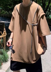 Boutique Brown Oversized Cotton Men's Grunt Style Shirts Summer