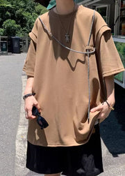 Boutique Brown Oversized Cotton Men's Grunt Style Shirts Summer