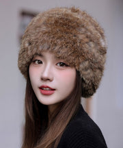 Boutique Brown Rabbit Hair Winter Warm Bucket Hat