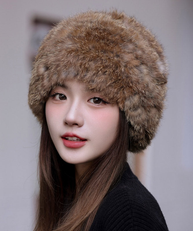 Boutique Brown Rabbit Hair Winter Warm Bucket Hat
