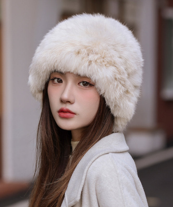 Boutique Brown Rabbit Hair Winter Warm Bucket Hat