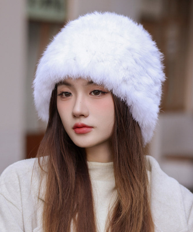 Boutique Brown Rabbit Hair Winter Warm Bucket Hat