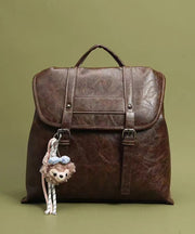 Boutique Brown Solid Durable Large Capacity Faux Leather Backpack Bag