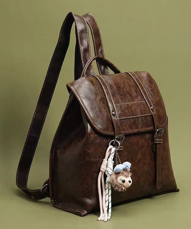 Boutique Brown Solid Durable Large Capacity Faux Leather Backpack Bag