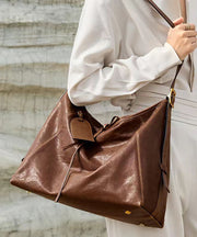 Boutique Brown Solid Durable Large Capacity Leather Shoulder Bags