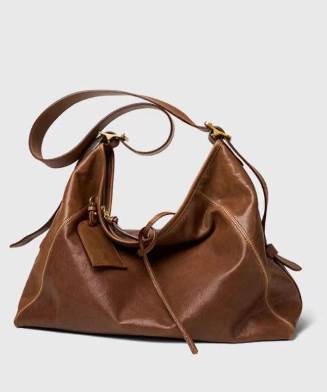 Boutique Brown Solid Durable Large Capacity Leather Shoulder Bags