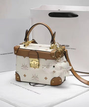 Boutique Brown White Solid Durable Calf Leather Mini Bag