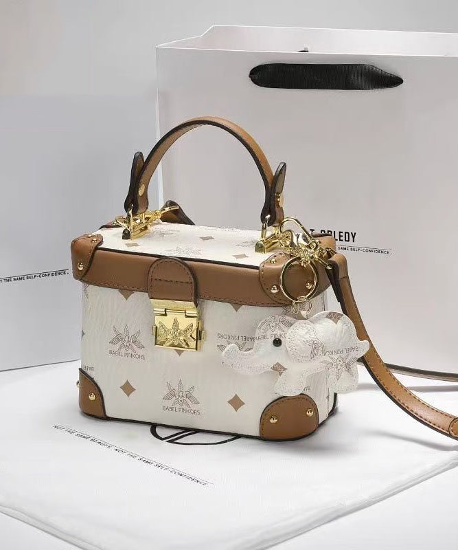 Boutique Brown White Solid Durable Calf Leather Mini Bag