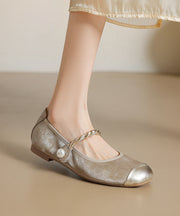 Boutique Buckle Strap Splicing Penny Loafers Apricot Cowhide Leather