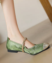 Boutique Buckle Strap Splicing Penny Loafers Apricot Cowhide Leather