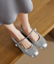 Boutique Buckle Strap Splicing Penny Loafers Apricot Cowhide Leather