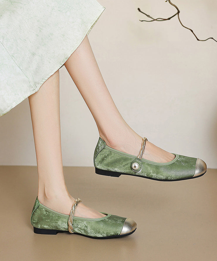 Boutique Buckle Strap Splicing Penny Loafers Apricot Cowhide Leather