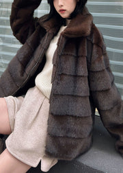 Boutique Chocolate Oversized Warm Faux Mink Hair Coats Winter