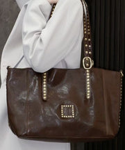 Boutique Chocolate Rivet Large Capacity Leather Shoulder Bags