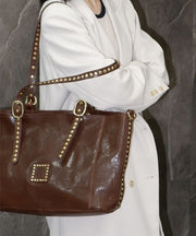 Boutique Chocolate Rivet Large Capacity Leather Shoulder Bags