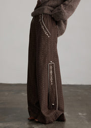 Boutique Coffee Embroidered Pockets Warm Fleece Pants Winter