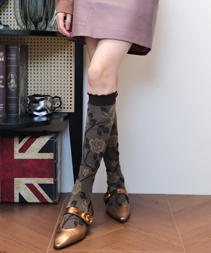 Boutique Coffee Jacquard Cotton Over The Calf Socks