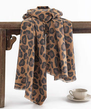 Boutique Coffee Leopard Tasseled Faux Cashmere Scarf