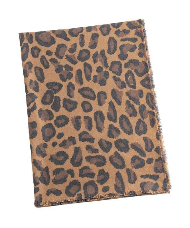 Boutique Coffee Leopard Tasseled Faux Cashmere Scarf