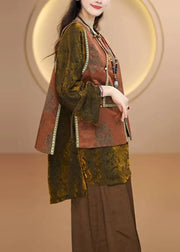 Boutique Coffee O Neck Jacquard Patchwork Silk Vest Sleeveless