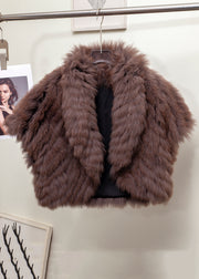 Boutique Coffee Peter Pan Collar Leather And Fur Short Coats Winter