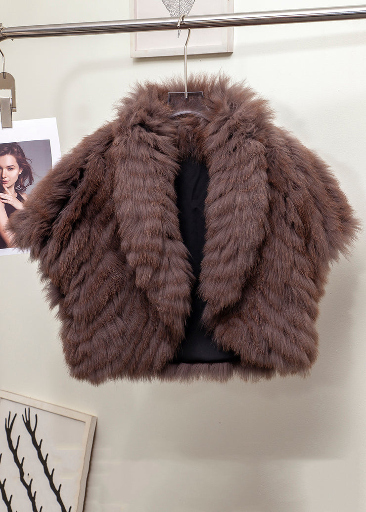 Boutique Coffee Peter Pan Collar Leather And Fur Short Coats Winter